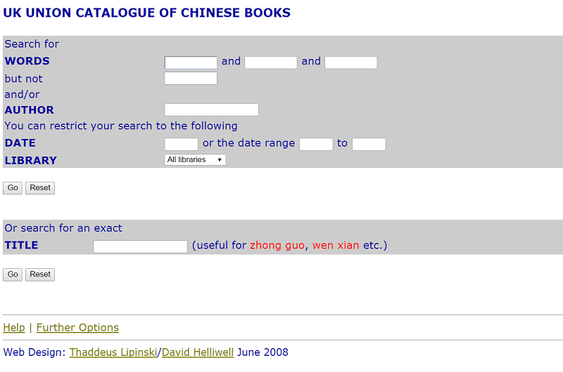 UK Union Catalogue of Chinese Books