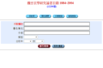 魏晉玄學研究論著目錄資料庫 1884-2004